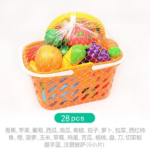 28pcs with Basket5 Прямая ; набор из 10 шт./компл. Пластик Кухня комплекты Монтессори взаимодействие между родителями и детьми нарезать овощи и фрукты для детей - Цвет: 28pcs with Basket5