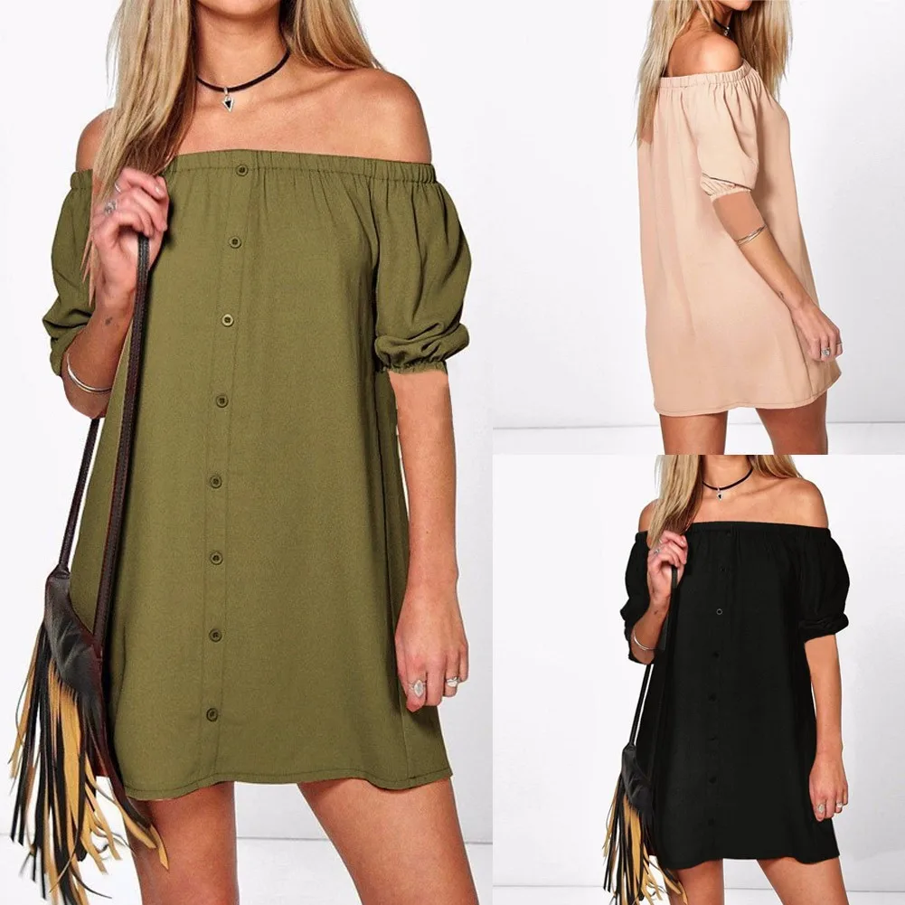 2019 сексуальное женское мини платье однотонное с открытыми плечами открытой