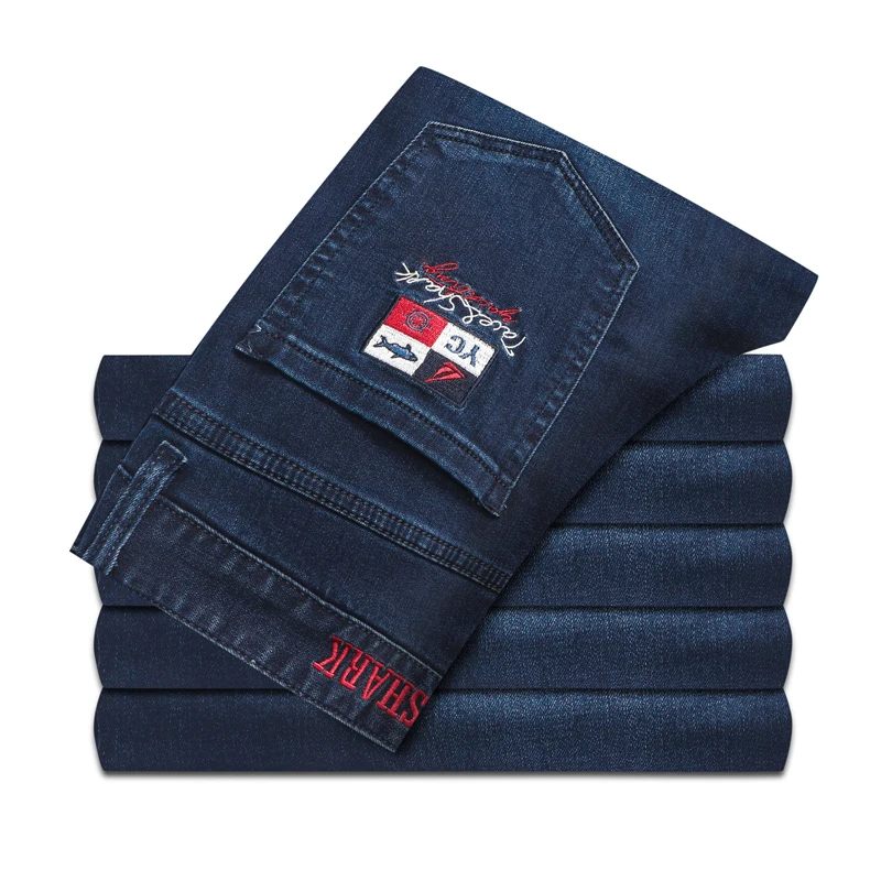 

TACE7SHARK jeans men 2019 Autumn winter thick new fashion comfort high quality embroidery designed 30-42 blue free shipping