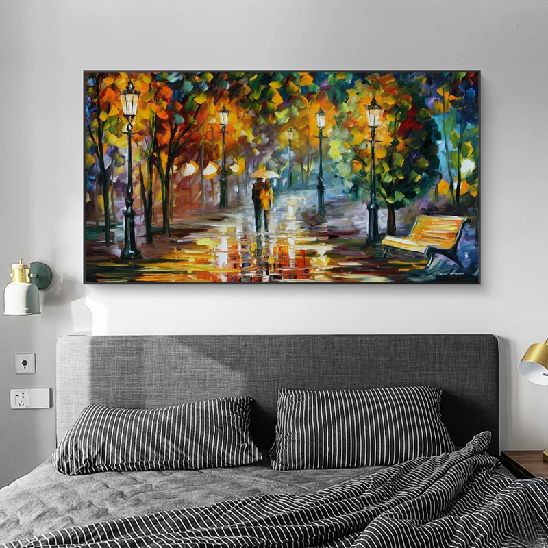 

Couple Walk In Rain Autumn Forest Wall Art LCanvas Painting Art Posters Prints Abstract Landscape Wall Art Picture Living Decor