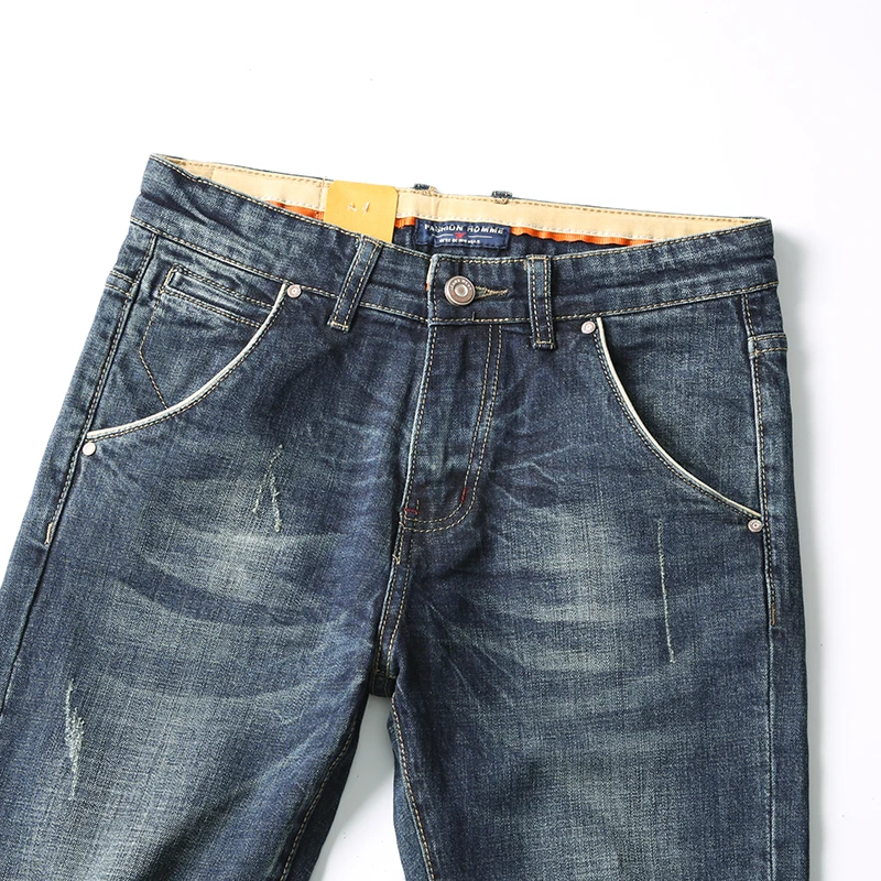 Мужские джинсы синие Стрейчевые прямые зауженные большие размеры 40 Осень-зима 2019