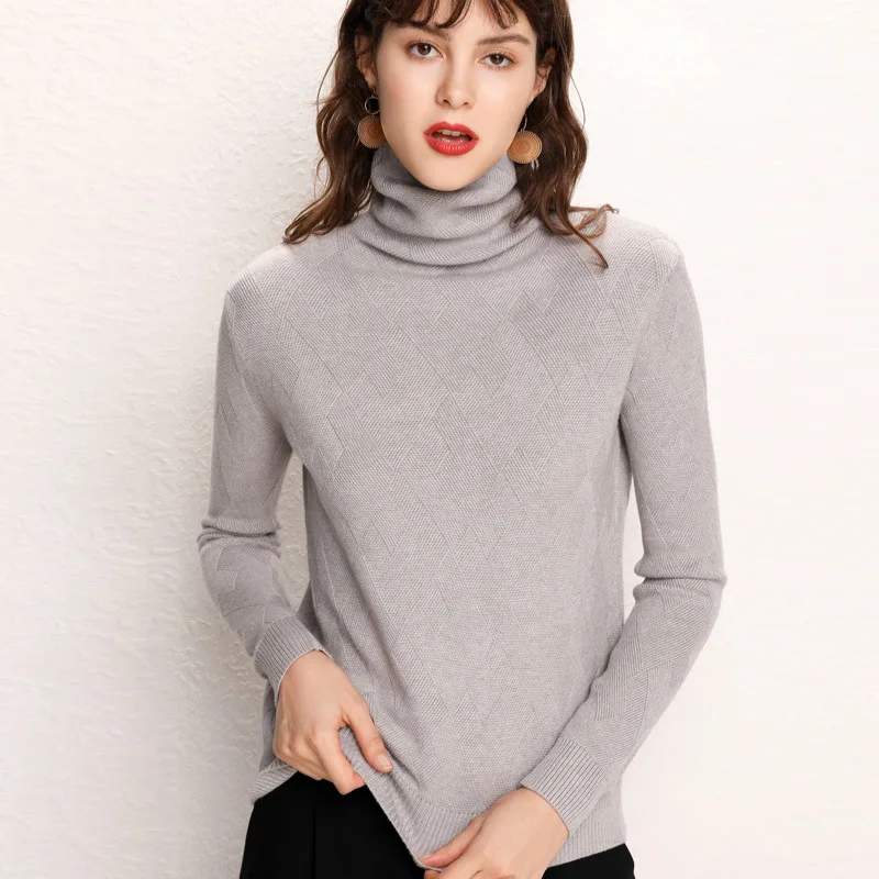 

2021 new fashion T-shirt Ladies Turtleneck Solid Color Knitted Base Shirt Long Sleeve Knitted
