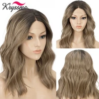 kryssma bob wigs synthetic lace front wig wavy hair ombre blonde blue green color 13x4 lace frontal cosplay short wigs for women