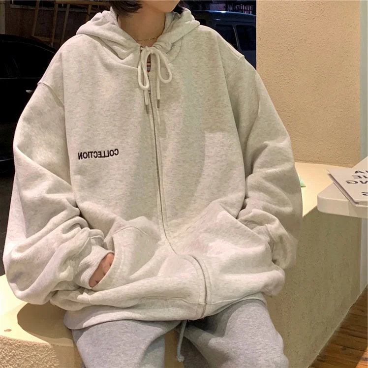 Винтажные толстовки на молнии женская модная Корейская куртка с капюшоном