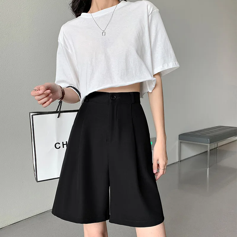 

2021 New Summer Fashion Trend High Waist Casual Shorts White Grey Black Loose Middle Pants for Woman Sweatpants Women