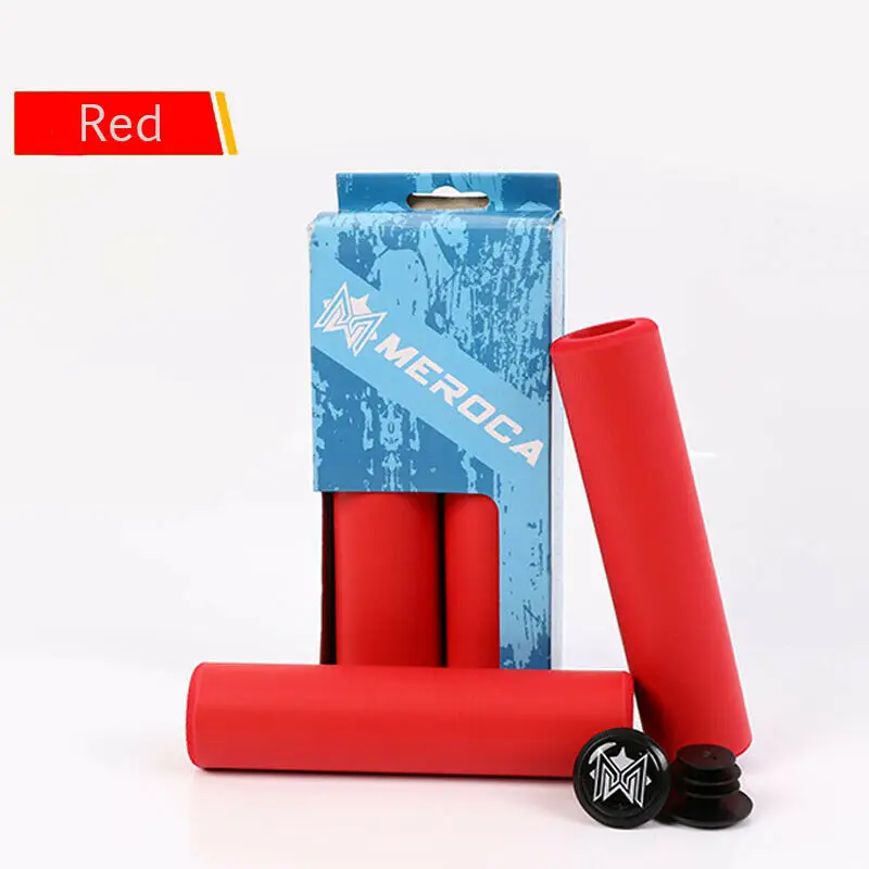 Red MEROCA MTB Упоры для рук на руль велосипеда Силиконовые 130 мм ручки на руль+ концевые заглушки Нескользящая панель Крышка 5 цветов 35 г горный велосипед сцепление 1 пара - Цвет: Red
