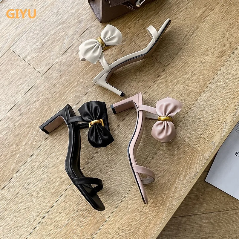 

Women's Sandals Bow Design 2021 Summer New High Heel Sandals Fashion Ankle Strap Sandals Ladies Shoes Temperament Dress Sandals