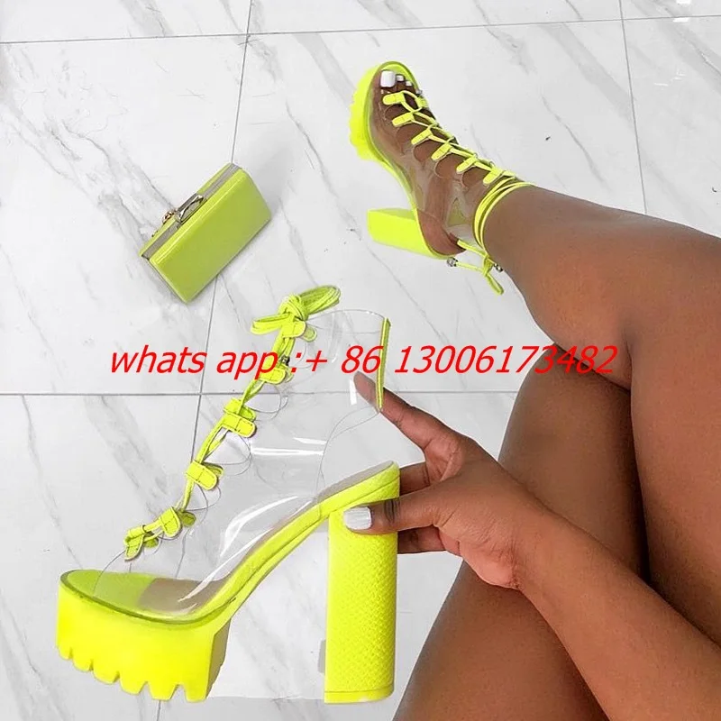 

bling bling woman night color high platform open toe lace up chunky heel sandal night club woman high platform sandal
