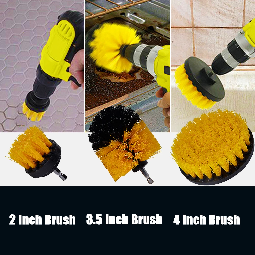 3Pcs Power Scrubber Brush Drill + 1pc 15cm Extension Tube 2 3.5 4'' Wheel Brushes for Car Washing Cleaning Kits | Автомобили и