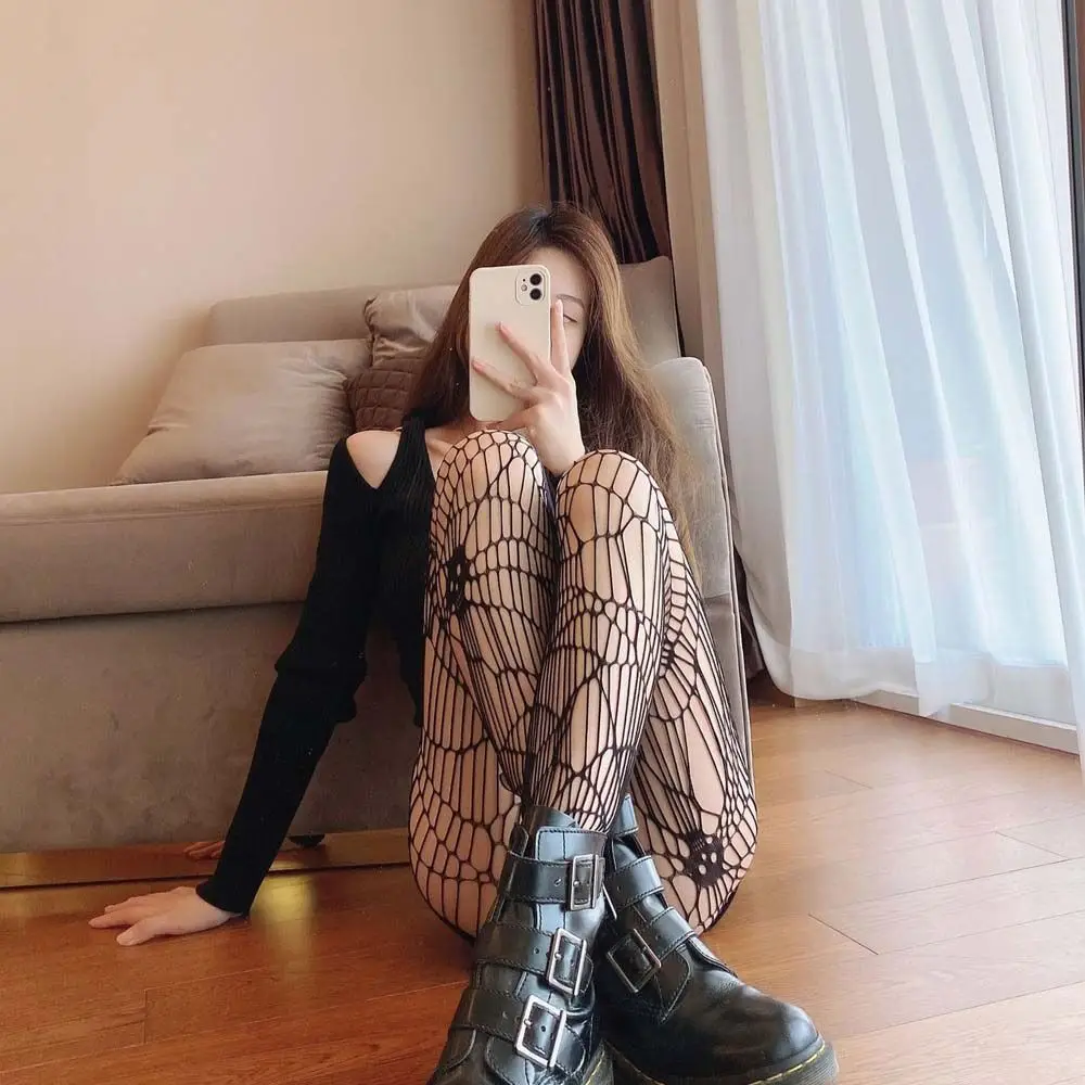 

Skull Jacquard Fishnet Stockings Spider Web High Waist Pantyhose Net Tights Creative Costume for Cosplay Women Pantyhose