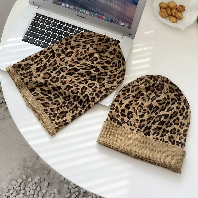 

Men Women New Autumn Winter Leopard Print Knitted Hat Outdoor Retro Keep Warm Beanie Female Casual Ski Cold Protection Cap L14