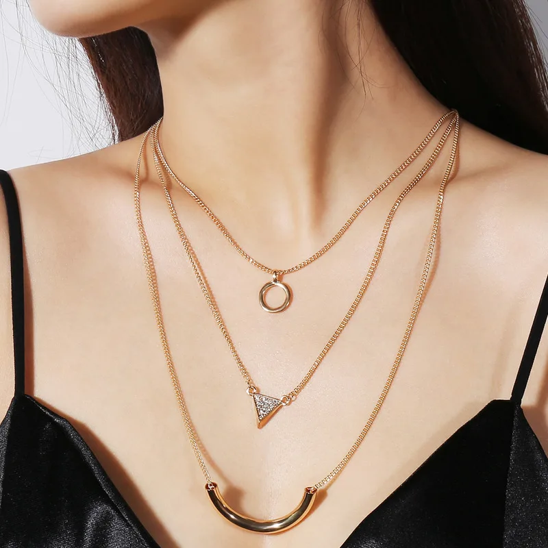 

Fashion Gold Charm Necklace Pendant for Women Vintage Geometry Choker Necklace Multilayer Collarbone Chain Female Jewelry Gifts