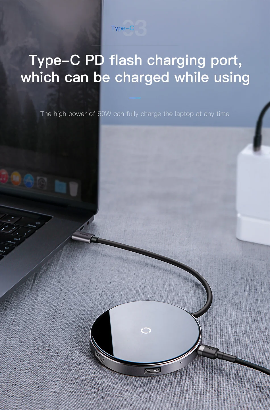 Baseus USB Type C HUB to HDMI 4k USB 3.0 HUB Type-c PD Power Adapter For MackBook Pro Air Qi Wireless Charger USB-C Splitter HAB