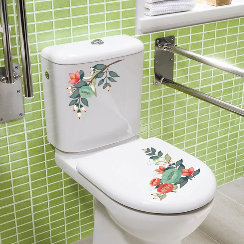 

Creative Flower Mural Toilet Stickers Bathroom Decoration Stickers Bathroom Decors Self-adhesive Paintings Removable PVC Sticker