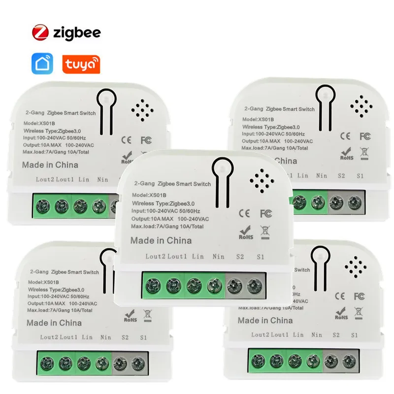 

Mini Tuya Zigbee DIY Switch Supports 2 Gang/Way Control Smart Home Automation Module Works with Alexa Google Home Smart Life App