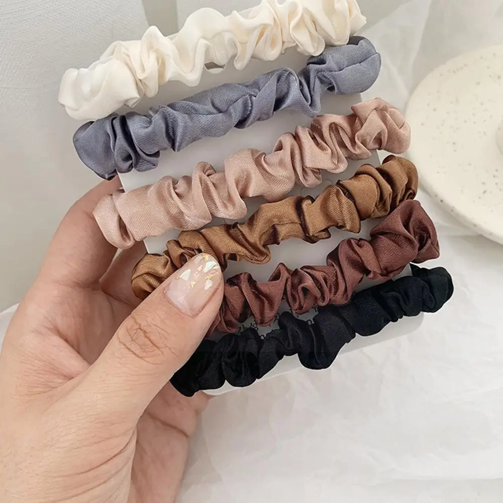 

6pcs/set Hair Rope Women Lovely Satin Hair Bands Bright Scrunchies Imitation Hair Hair Ponytail Hair Color Accessories Silk H3A3