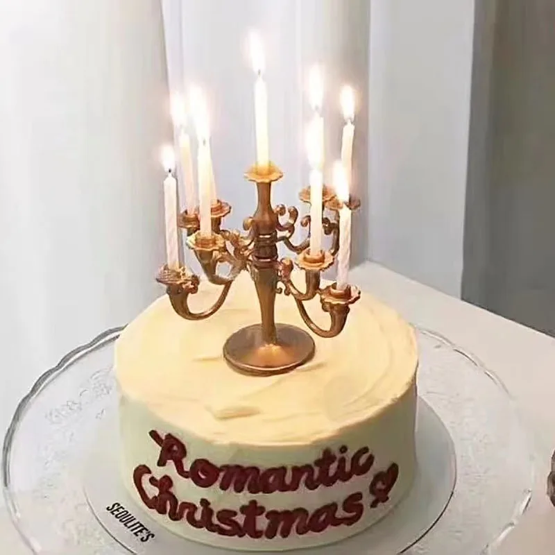 

1 Set Candelabra Candle Holder Birthday Cake Topper Wrappers with Candles for Christmas Wedding Home Party Decorating Supplies