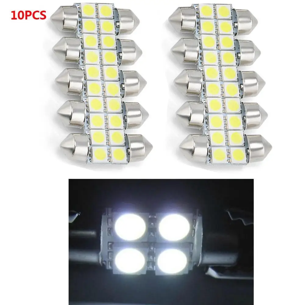10 шт./лот белая 4 светодиода Smd Festoon Dome автомобильная лампа C5W 211 212 12 В 31 мм 4SMD 5050