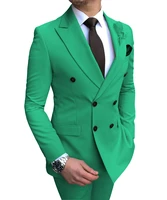 2022 green mens suit 2 pieces double breasted notch lapel flat slim fit casual tuxedos for weddingblazerpants