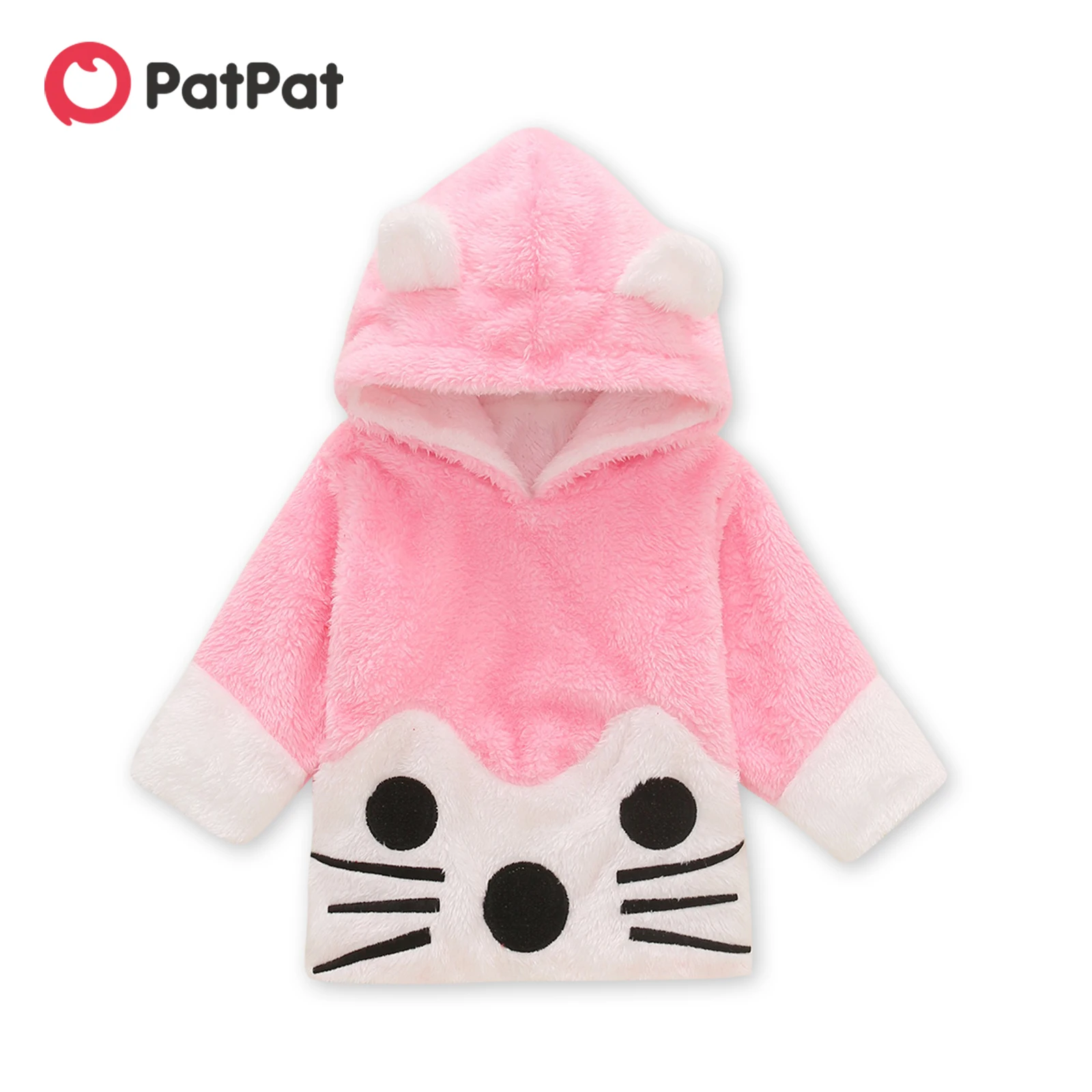 

Детская розовая пушистая флисовая толстовка с длинным рукавом и вышитыми 3D ушками