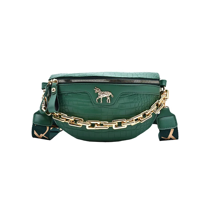 

Women Chest Bag Vintage Fashion Alligator Pattern Travel Zipper Crossbody Bag Designer Shoulder Handbags Chain Saddle Purse