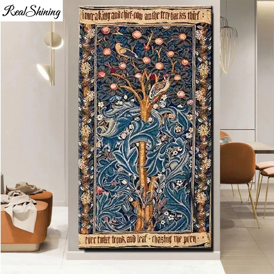 

Алмазная картина «сделай сам» с изображением Вильяма Морриса, цветов, деревьев, мозаика, вышивка крестиком, полная выкладка, круглые алмазы,...