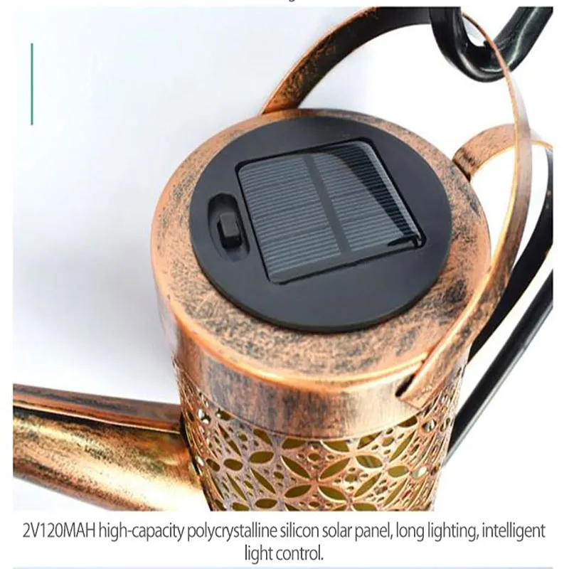 

Wrought Iron Hollow Out Lamp Metal Solar Powered Watering Can Sprinkles Fairy Light LED Outdoor Waterproof Light Garden Decor