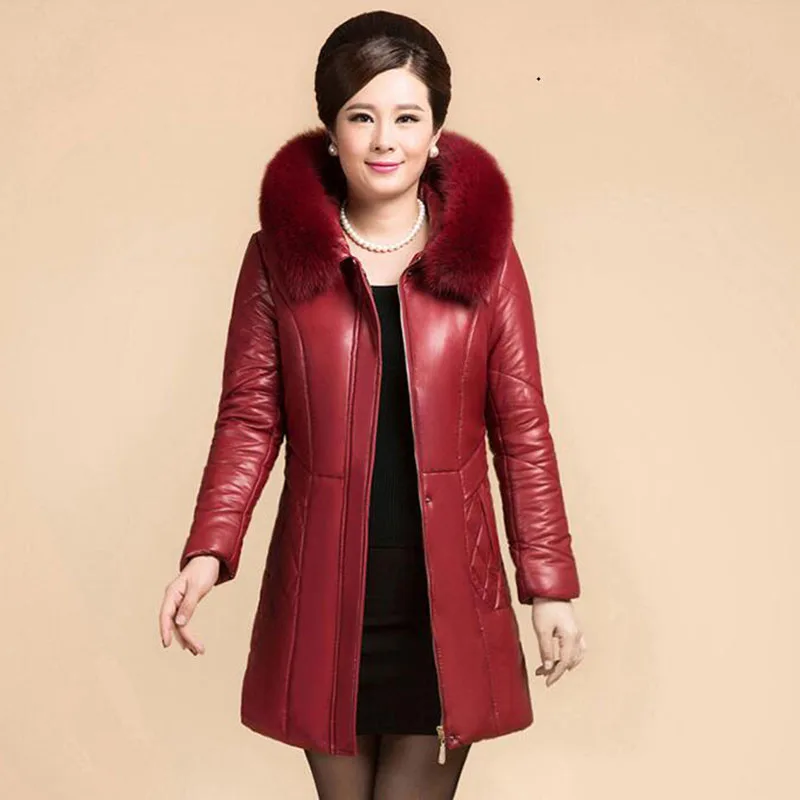 Женское кожаное пальто зимняя куртка размера плюс 6XL с капюшоном толстое теплое