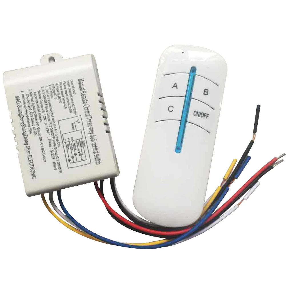 220V Durable Universal Light Accessory White Wireless Home Switch Practical 3 Ways Remote Control