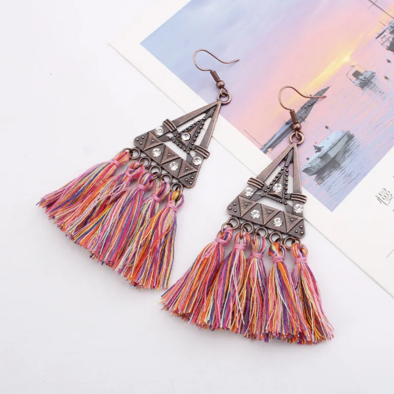 

Women's Vintage Bohemian Tassel Indian Drop Earrings Antique Summer Geometric Gypsy Hippie Long Dangle Earrings Jewelry