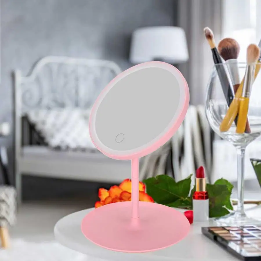 Led Mirror Portable USB Detachable LED Light Round Makeup Glass Travel Vanity with Base Lights | Красота и здоровье