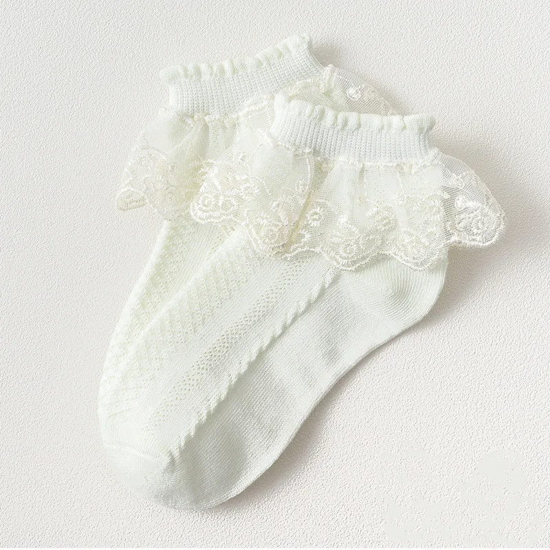 Calcetines de malla de encaje de algod&oacute;n transpirable para ni&ntilde;os, medias cortas de tobillo para ni&ntilde;as peque&ntilde;as, blancas, rosas y amarillas-4