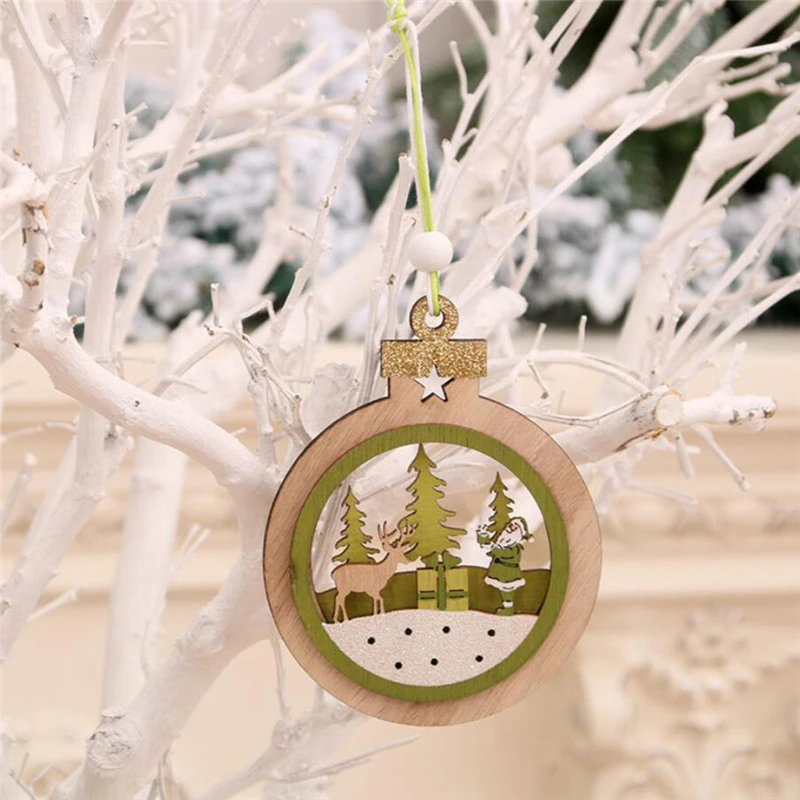 

Wooden Christmas Tree Pendant Circular Shaped Hollow Out Door Christmas Decorations For Home Christmas Ornament 2020 New Year