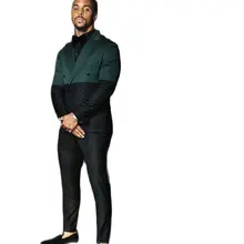 2 pçs preto e verde costura jaqueta calças conjuntos ternos masculinos roupas sob medida casual blazer calças festa de casamento wear ternos (2)