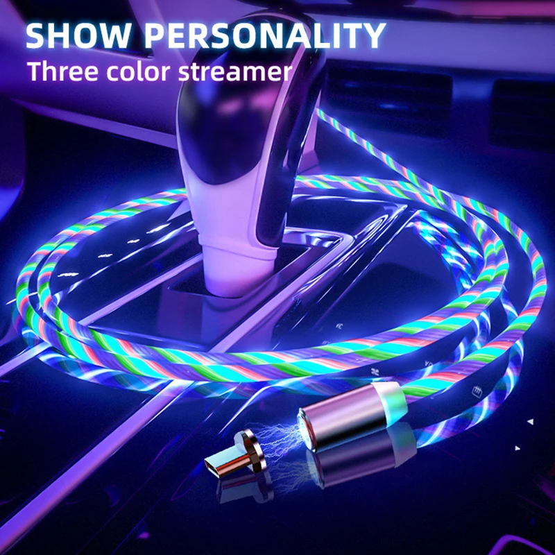 led glow flowing magnetic charger cable luminous lighting fast charging micro usb type c for iphone android phone usbc wire cord free global shipping