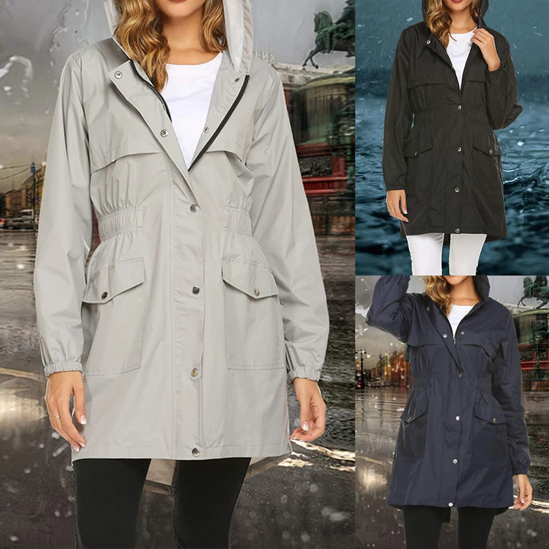 Sfit женский плащ легкий с капюшоном Длинная ветровка для улицы дышащий дождевик