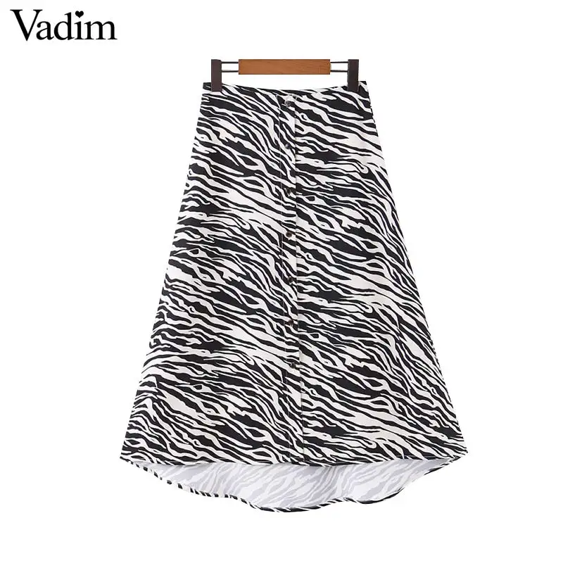 Женское элегантное платье vadim Зебра печати миди пуговицы для юбки трапециевидной
