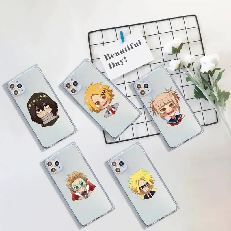 

My hero academia cute baby Phone Case For iPhone 7 8 11 12 X XS XR MINI Pro Max Plus Clear Square Transparent