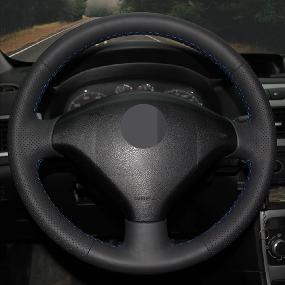 Чехол рулевого колеса автомобиля сшитая вручную черная натуральная кожа для Peugeot