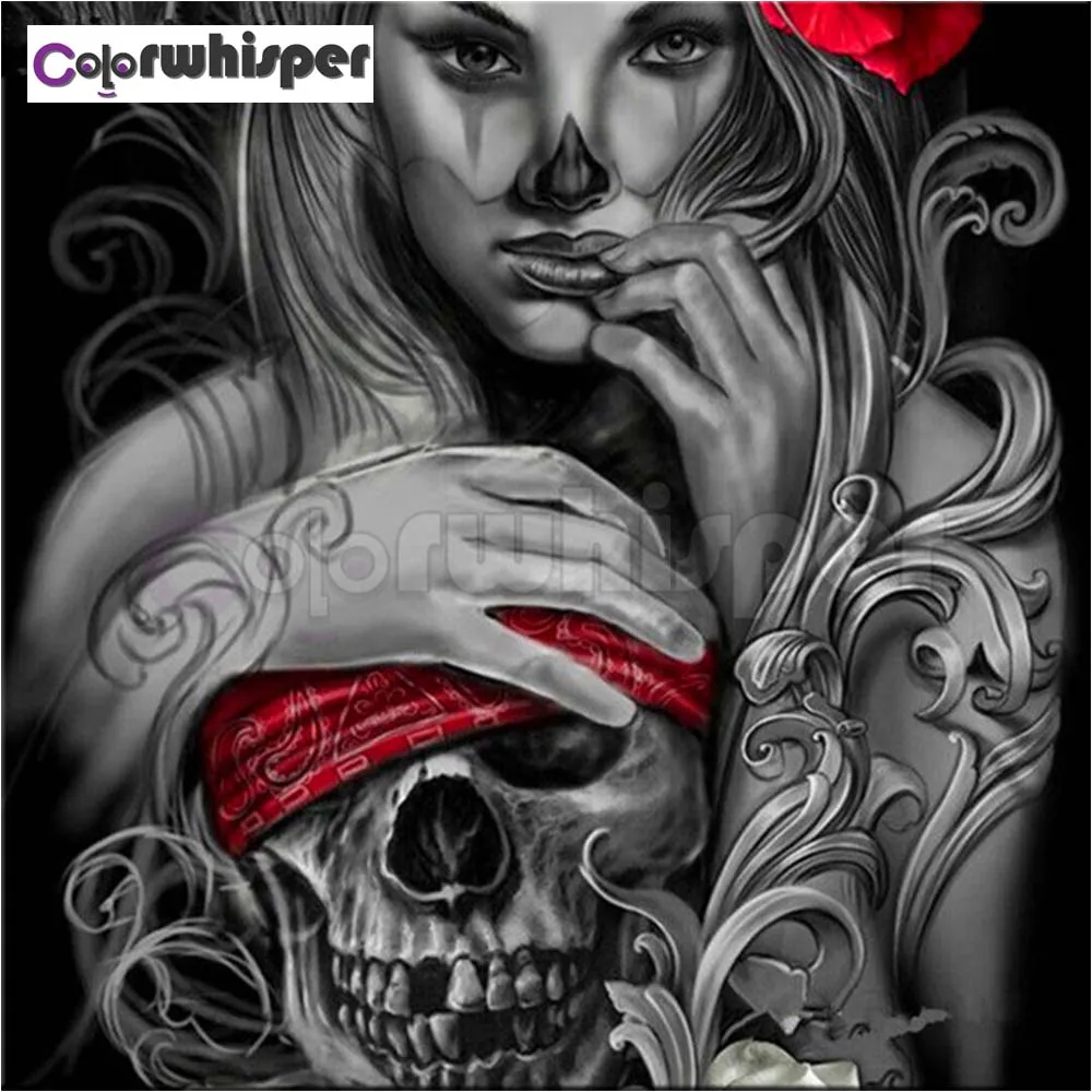 Алмазная живопись Z844 полноразмерная/круглая вышивка с черепом для женщин 5D