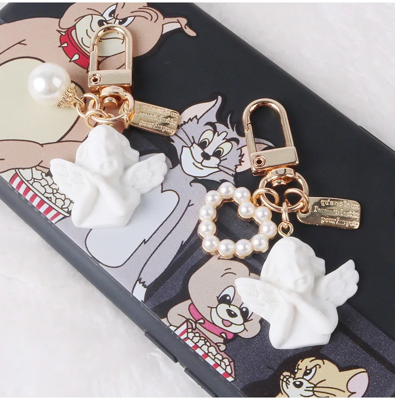 Креативный ретро брелок с ангелом из смолы Простой Жемчуг ЛЮБОВЬ сплав