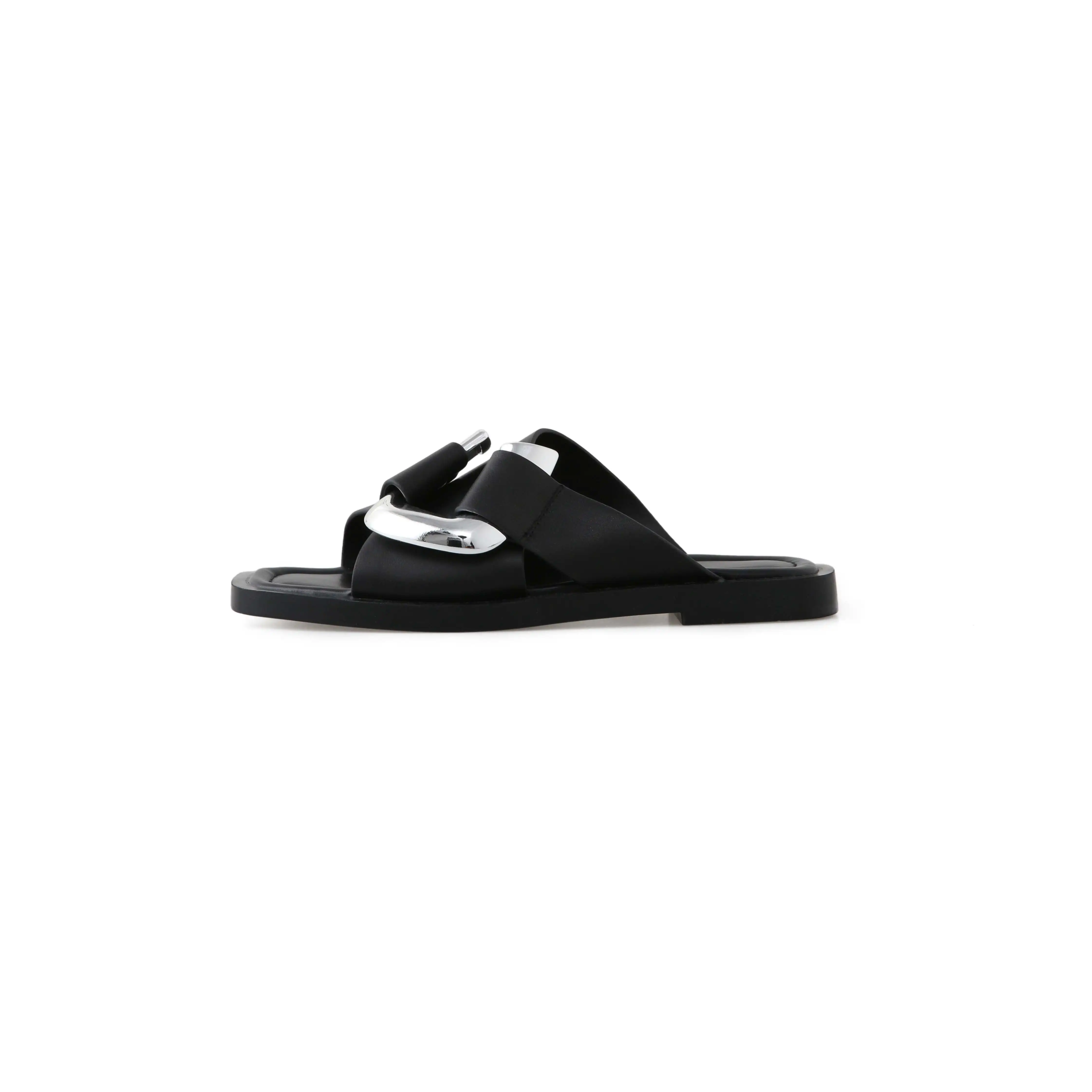 

Krazing pot cow leather outside slipper peep toe low heels high street fashion metal fasteners summer leisure shoes women L82