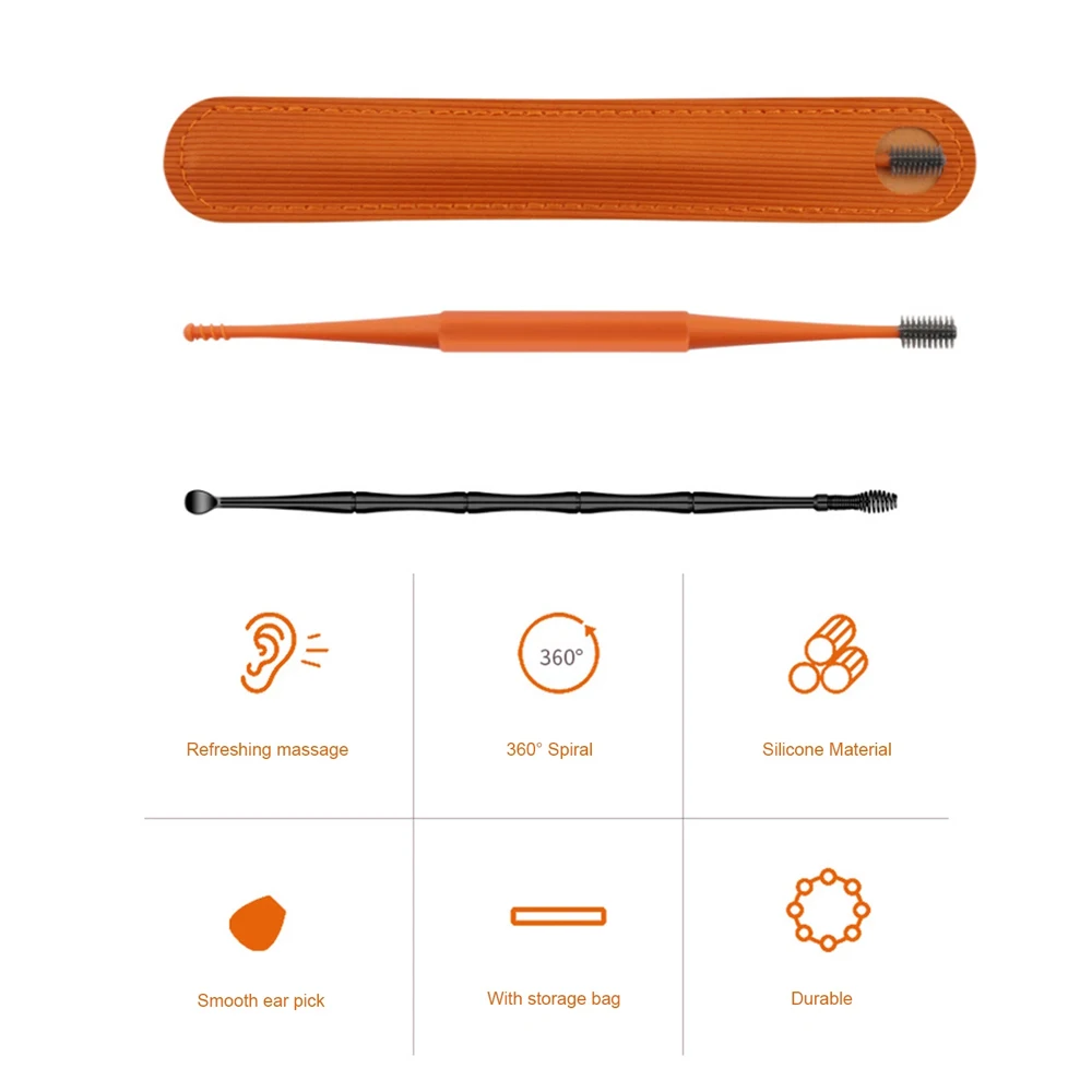

1Set Ear Wax Removal Tool Ear Cleaning Sticks Earpick Remover Silicone Ear Pick Double Head Ear Cleaner 360 Spiral Swab