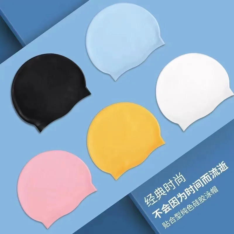

Adults Swimming Caps Men Women Long Hair Waterproof Swim Pool Cap Ear Protect Large Natacion Badmuts Silicone Diving Hat Black