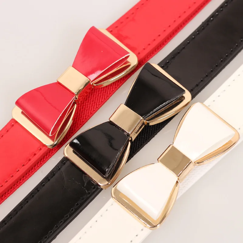 

Women Cute Elastic Stretch Belt Female Thin Bow Buckle Belts Fashion Dress Waist Cummerbund Decorate Girl Gifts Cinturon Mujer