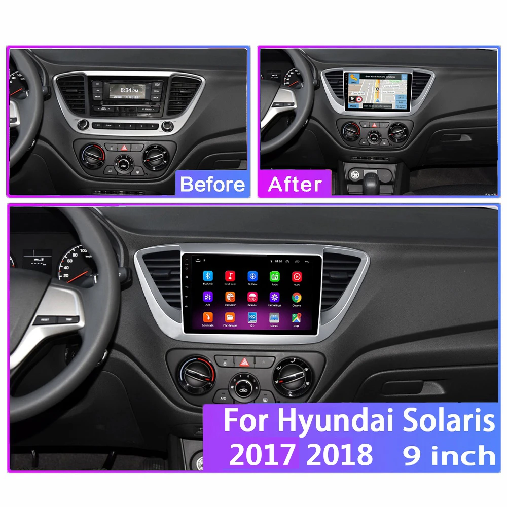 Автомобильный мультимедийный плеер с радио Android 9 1 для Hyundai Solaris Verna 2017 2018 стерео