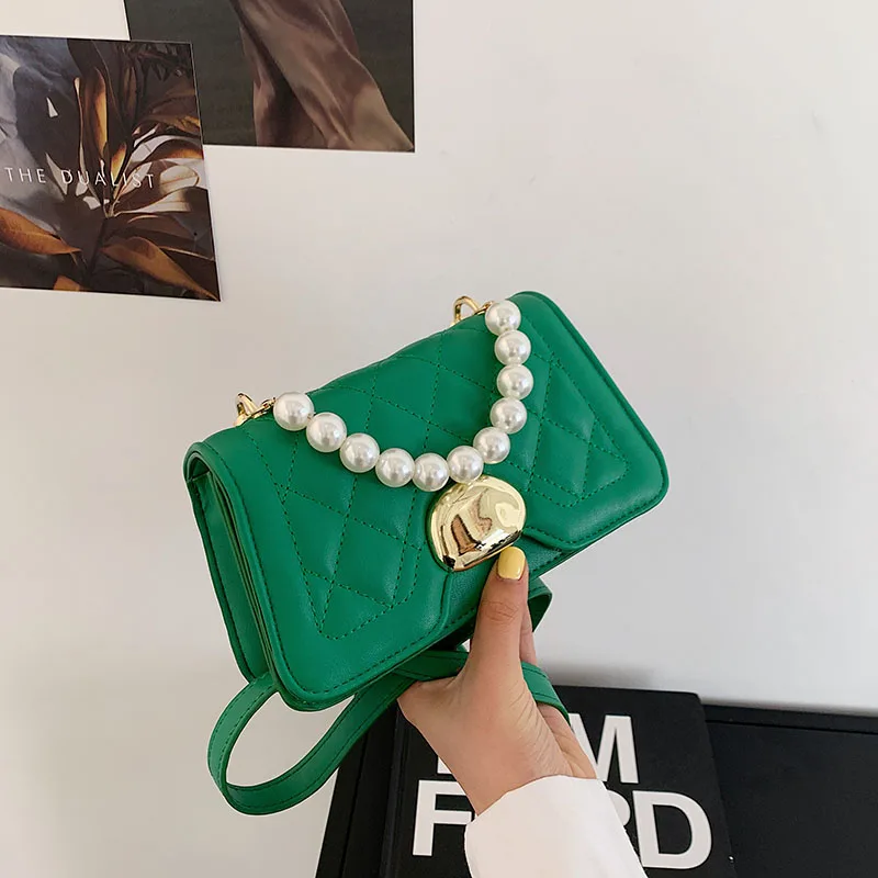

2021 Fashion Brand Designer Crossbody Bags for Women Mini PU Leather Handbags New Pearl Chains Shoulder Messenger Bag Sac A Main