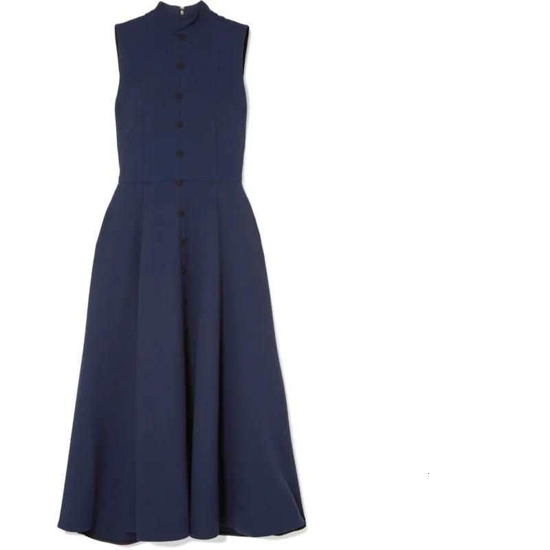 

High quality 2020 Women Spring Summer Autumn Dress Casual OL Office Navy A-Line Long Slim Dress Robe Femme Ete Vestidos