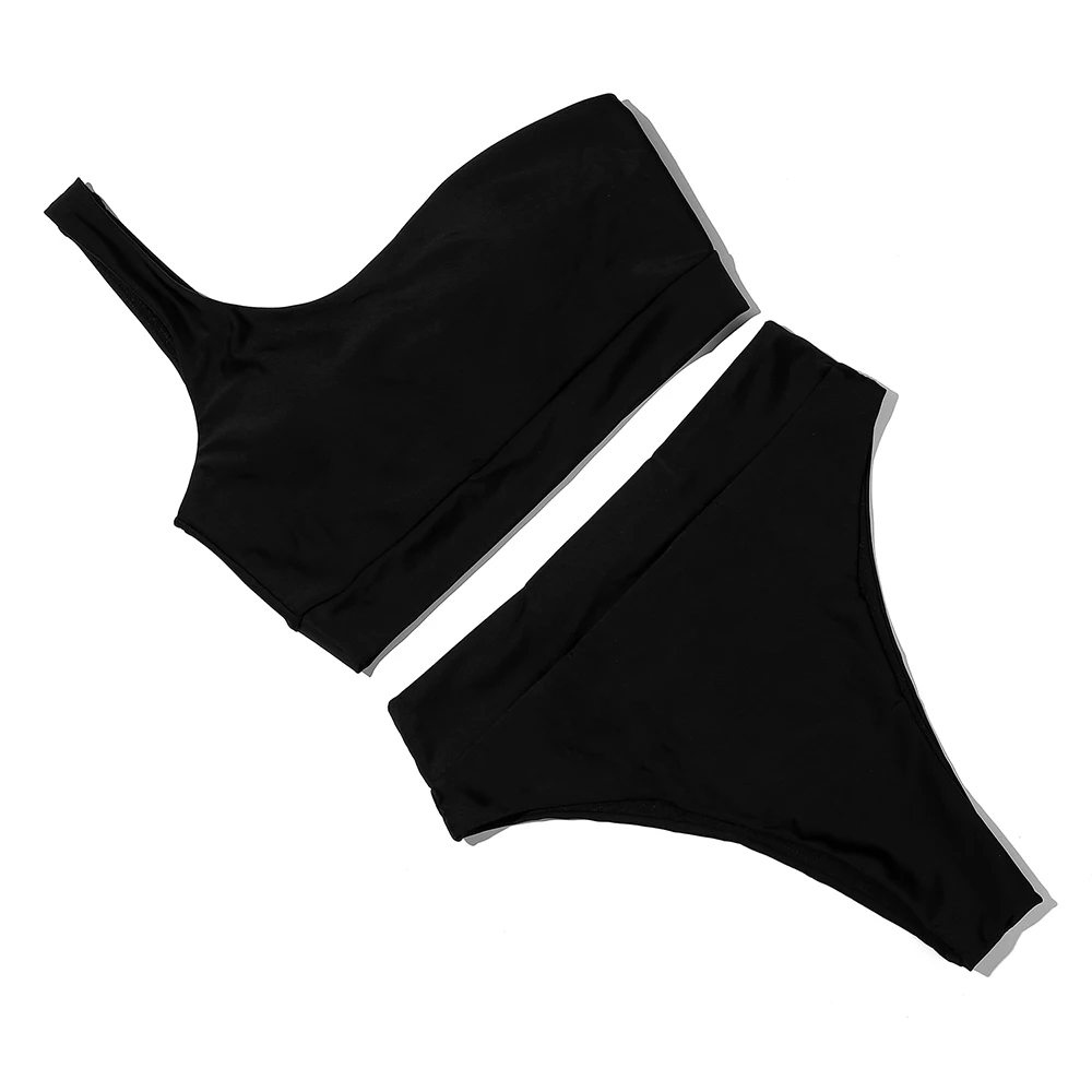 

Qeils White Sexy Bikinis 2021 Bikini New Arrival Solid Padded Bra One Shoulder High Waist Swimsuit Female Swimwear Women