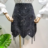 2022 new arrivals autumn winter black diamonds tassel skirt pattern hot drill chain fringed women